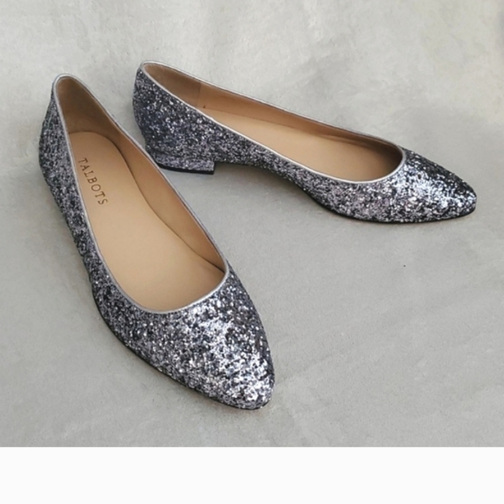 Talbots Edison 128 Silver Glitter Pointed Toe  Flats